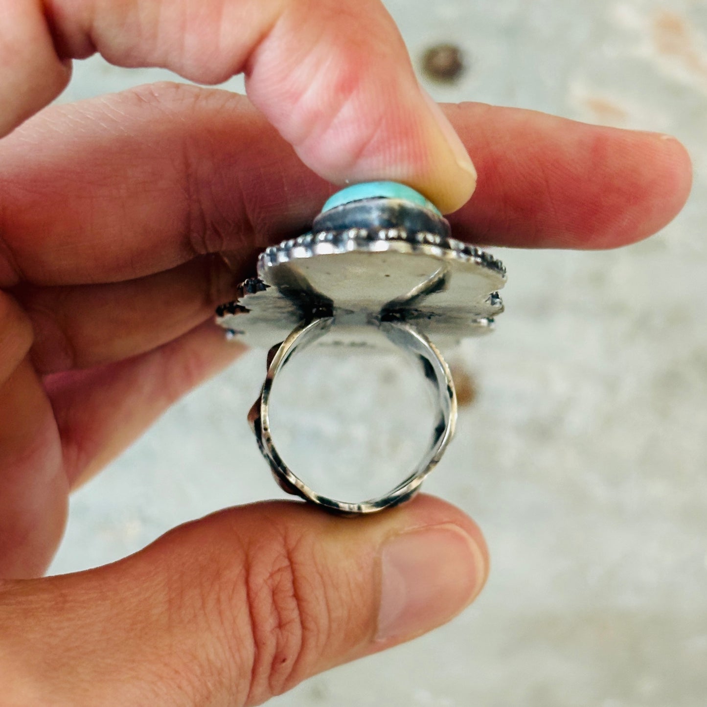 Navajo Shawn Cayatineto Sterling Silver & Sonoran Turquoise Crawler Ring