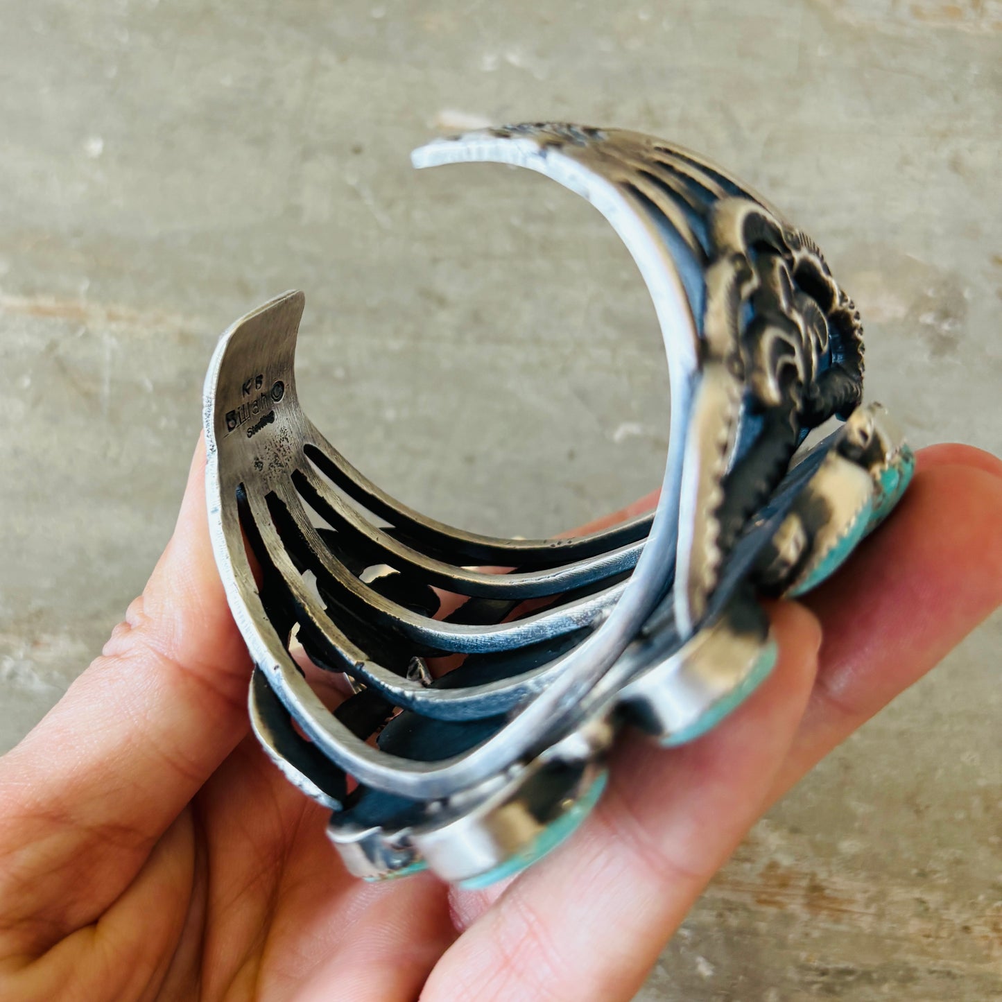 Navajo Kindale Billah Sterling Silver & Royston Turquoise Cluster Statement Cuff