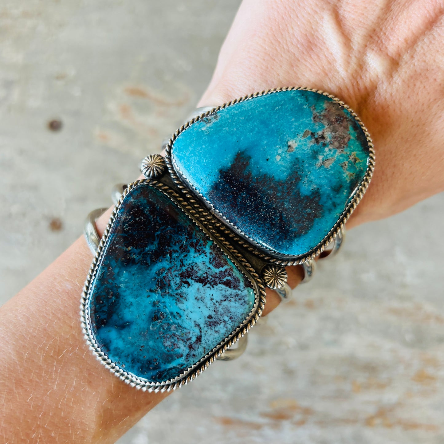 Navajo Landon Benally Sterling Silver & Pilot Mountain Turquoise Statement Cuff