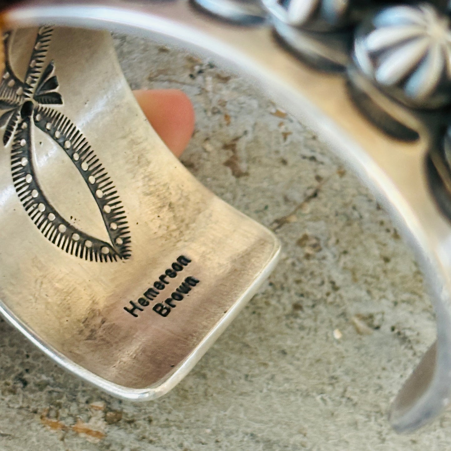 Navajo Hemerson Brown Sterling Silver Starburst Stacker Cuff