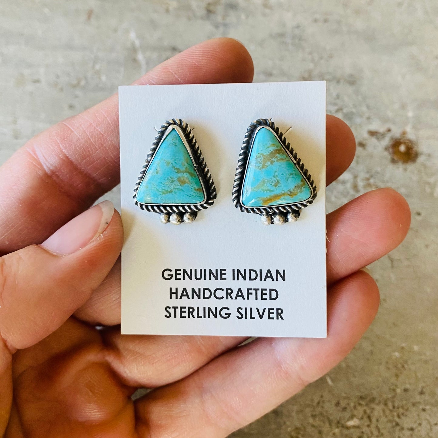 Navajo Signed Sterling Silver & Kingman Turquoise Earrings