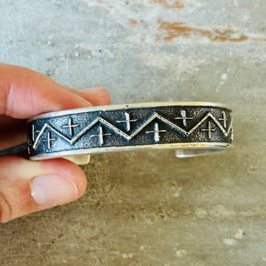 Navajo Aaron Anderson Crosses Tufa Cast Cuff