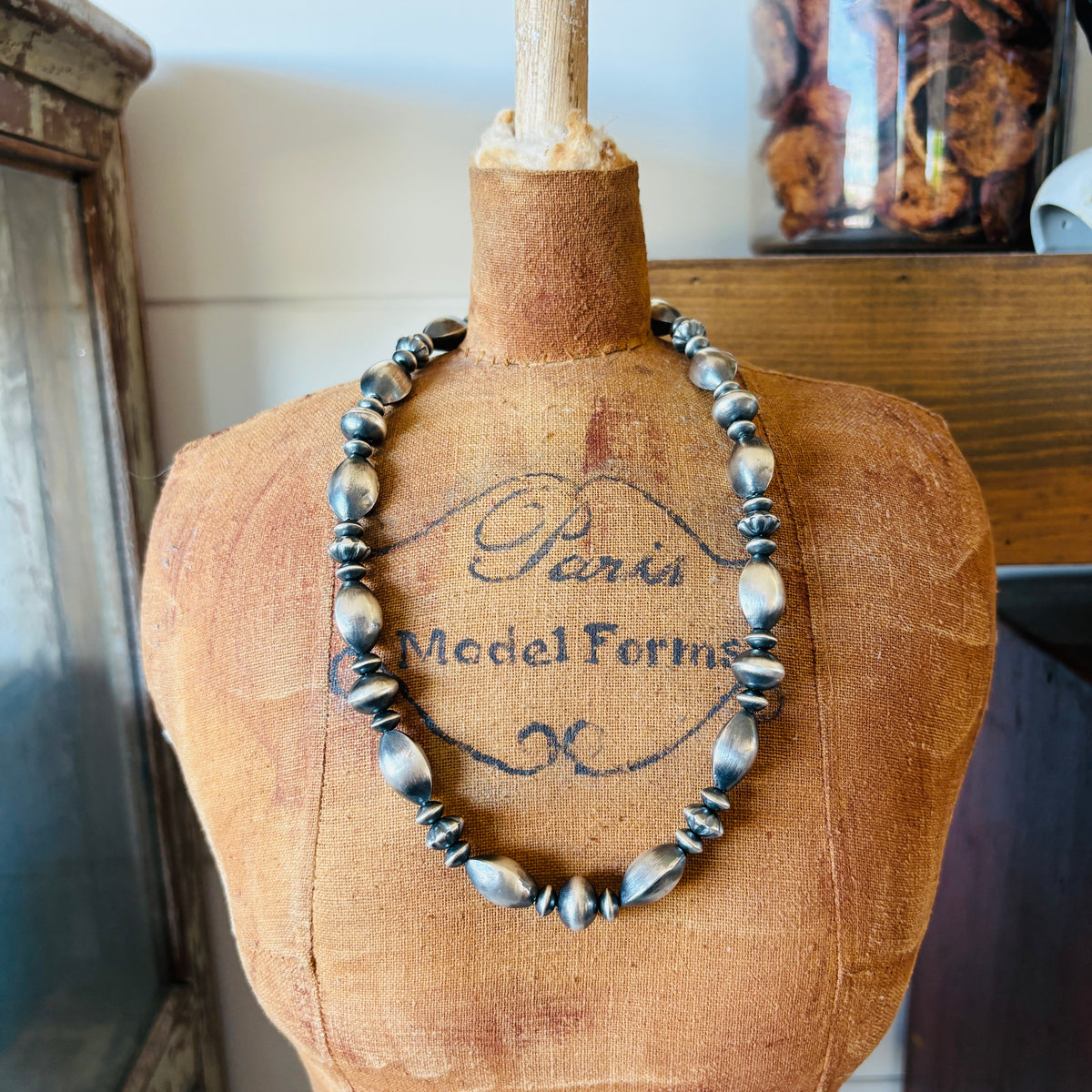 Navajo Austin Haley Sterling Silver Handmade Seed Bead Pearls Necklace