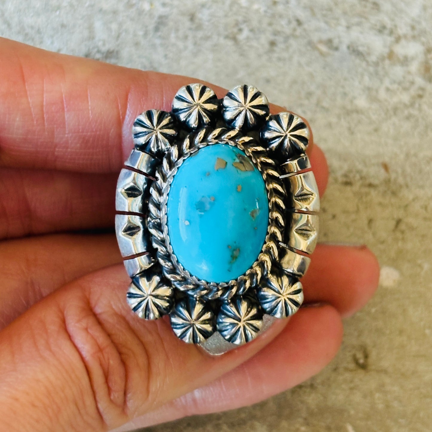 Navajo Elroy Chavez Sterling Silver & Kingman Turquoise Ring