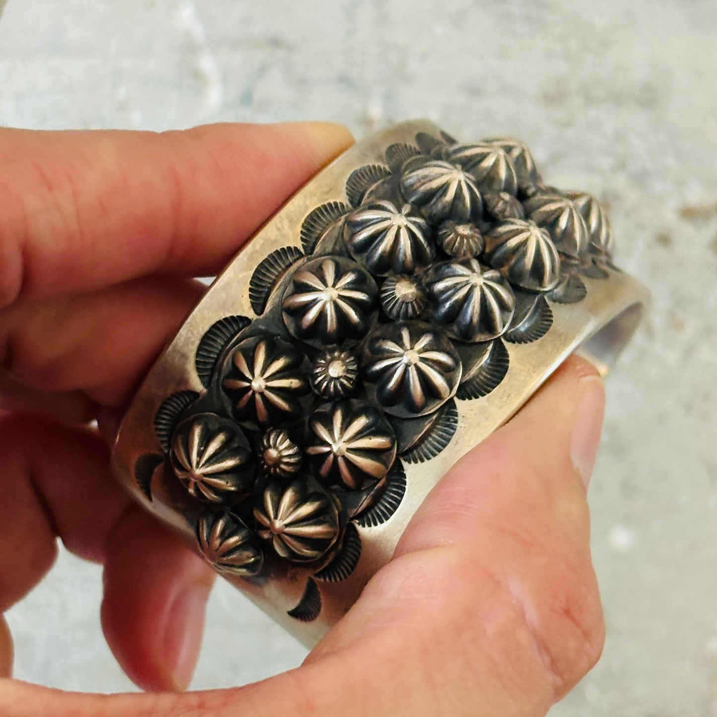 Navajo Hemerson Brown Sterling Silver Starburst Stacker Cuff