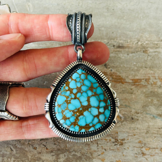 Navajo Floyd Parkhurst Sterling Silver & Lone Mountain Turquoise Pendant