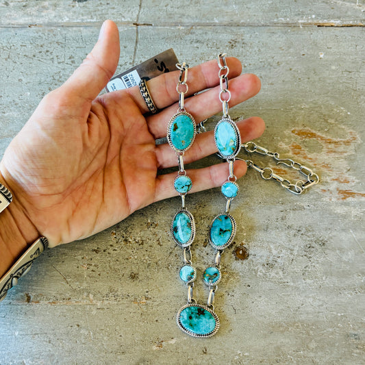 Navajo Renyold Begay Sterling Silver & Sonoran Mountain Turquoise Necklace