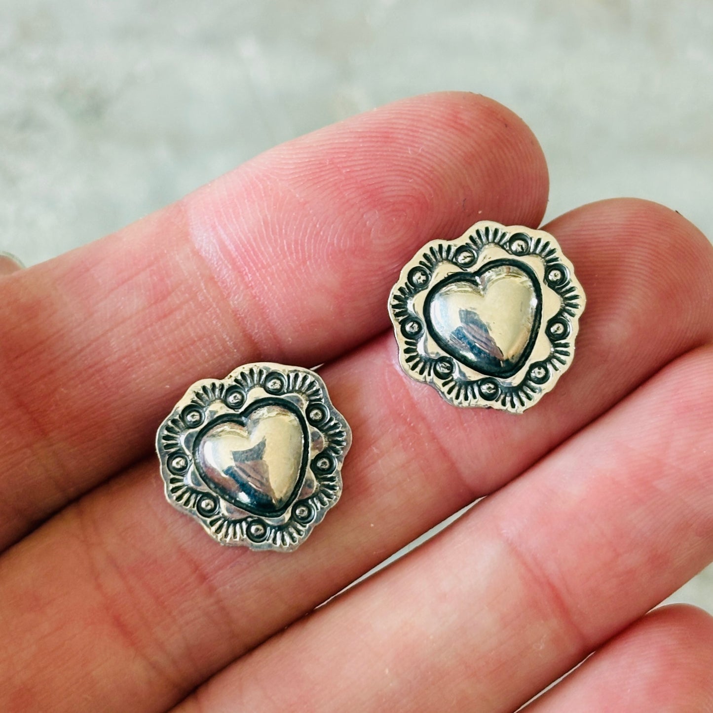 Navajo Delayne Reeves Sterling Silver Heart Earrings