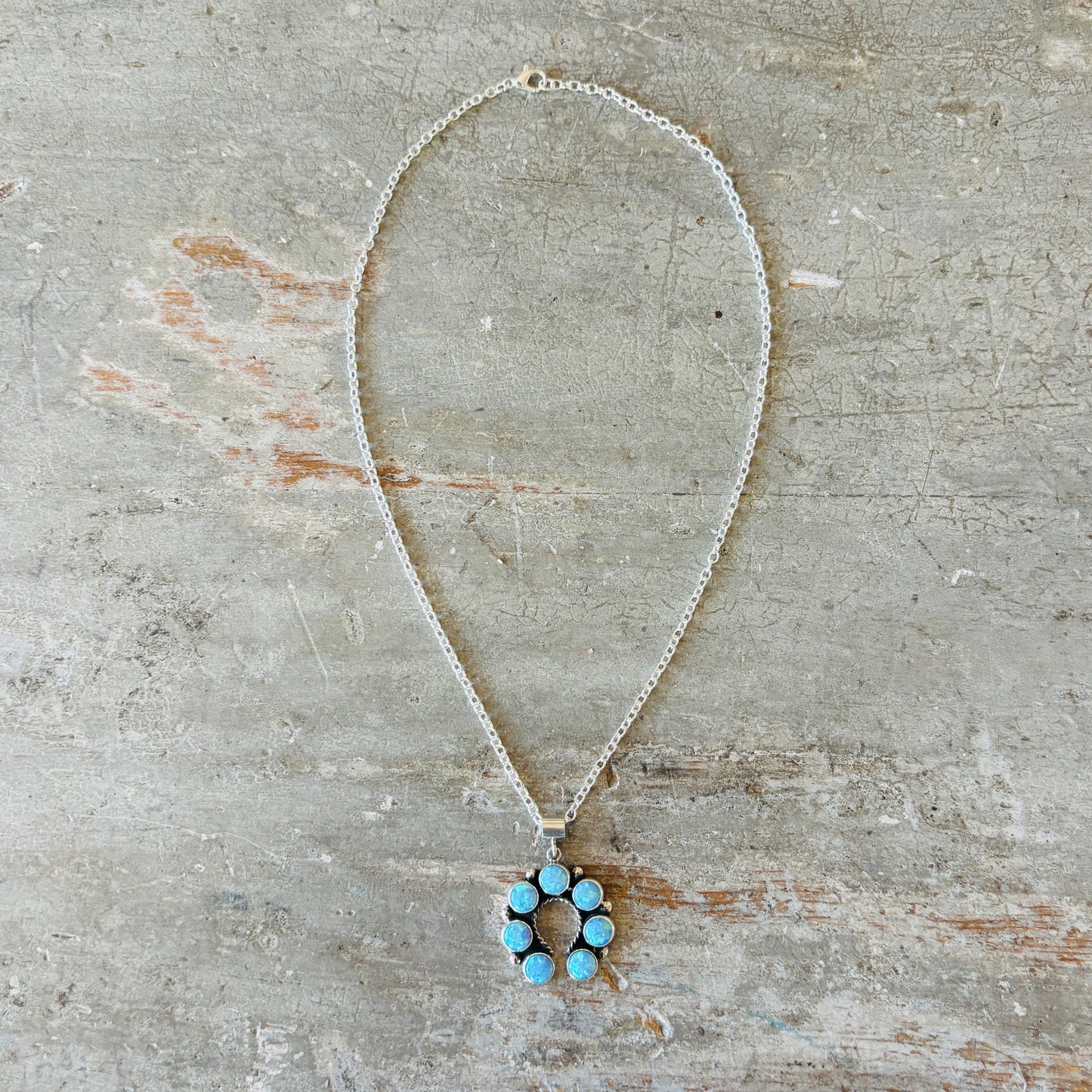New Navajo Martin Perry Sterling Silver & Blue Lab Opal Naja Pendant