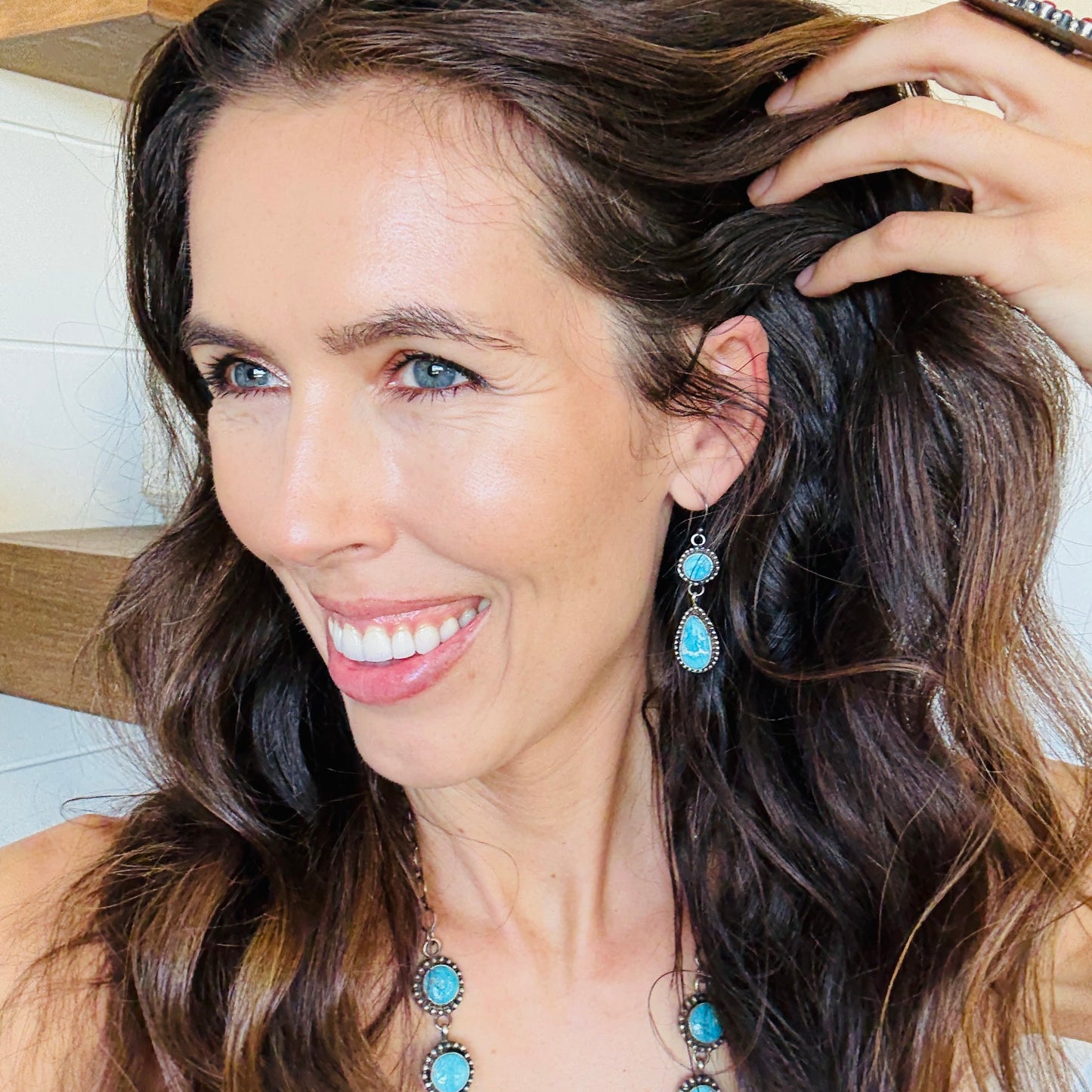 Navajo Ella Peter Sterling Silver & Blue Ridge Turquoise Necklace Set