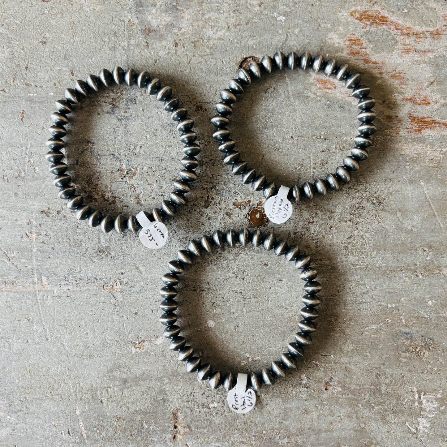 Navajo Preston Haley Sterling Silver 6mm Handmade Pearls Stretchy Bracelet