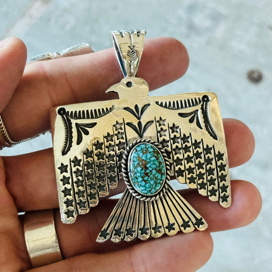 Navajo Sunshine Reeves Sterling Silver & Web Kingman Thunderbird Pendant