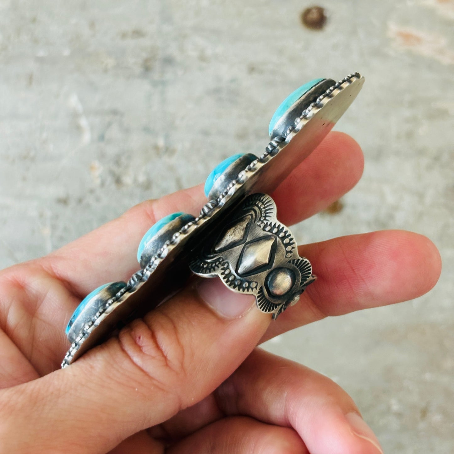 Navajo Shawn Cayatineto Sterling Silver & Sonoran Turquoise Crawler Ring