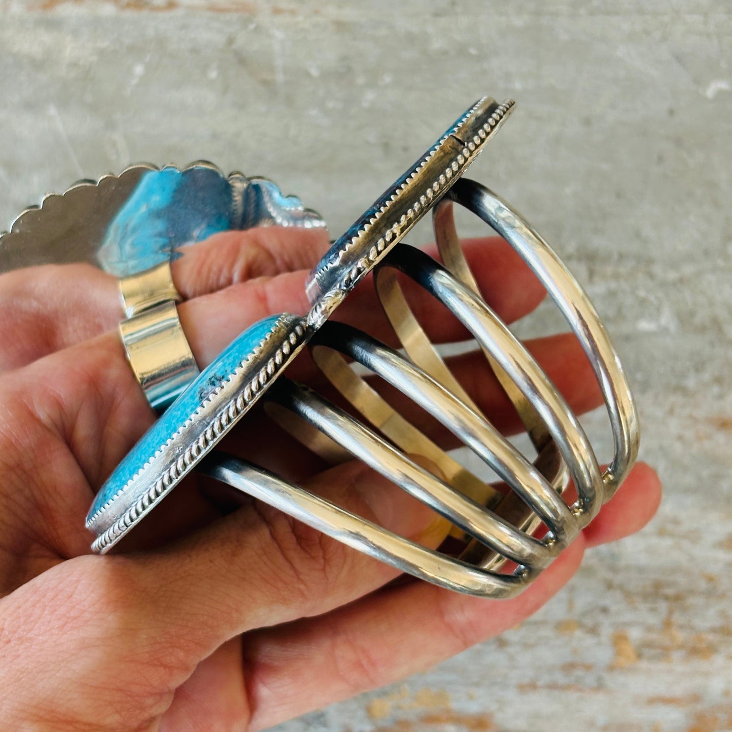 Navajo Landon Benally Sterling Silver & Pilot Mountain Turquoise Statement Cuff