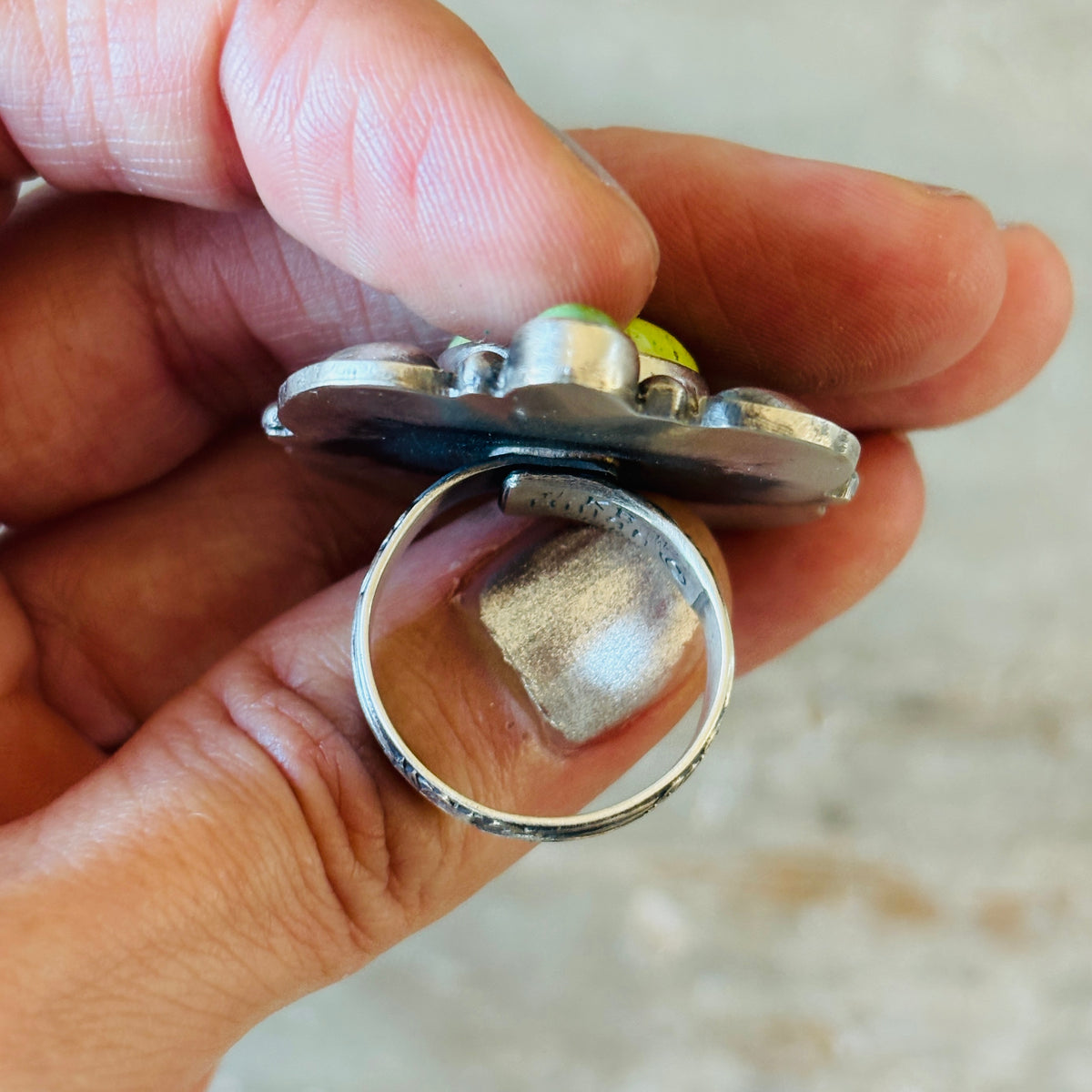 Navajo Kindale Billah Sterling Silver & Sonoran Turquoise Turtle Ring