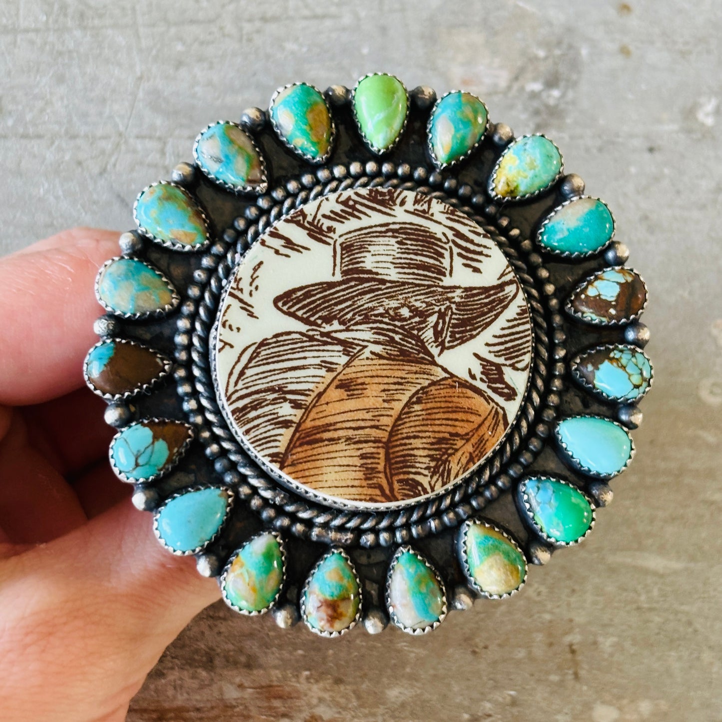 Kindale Billah Sterling Silver - Ceramic & Mixed Turquoise Cowboy Ring