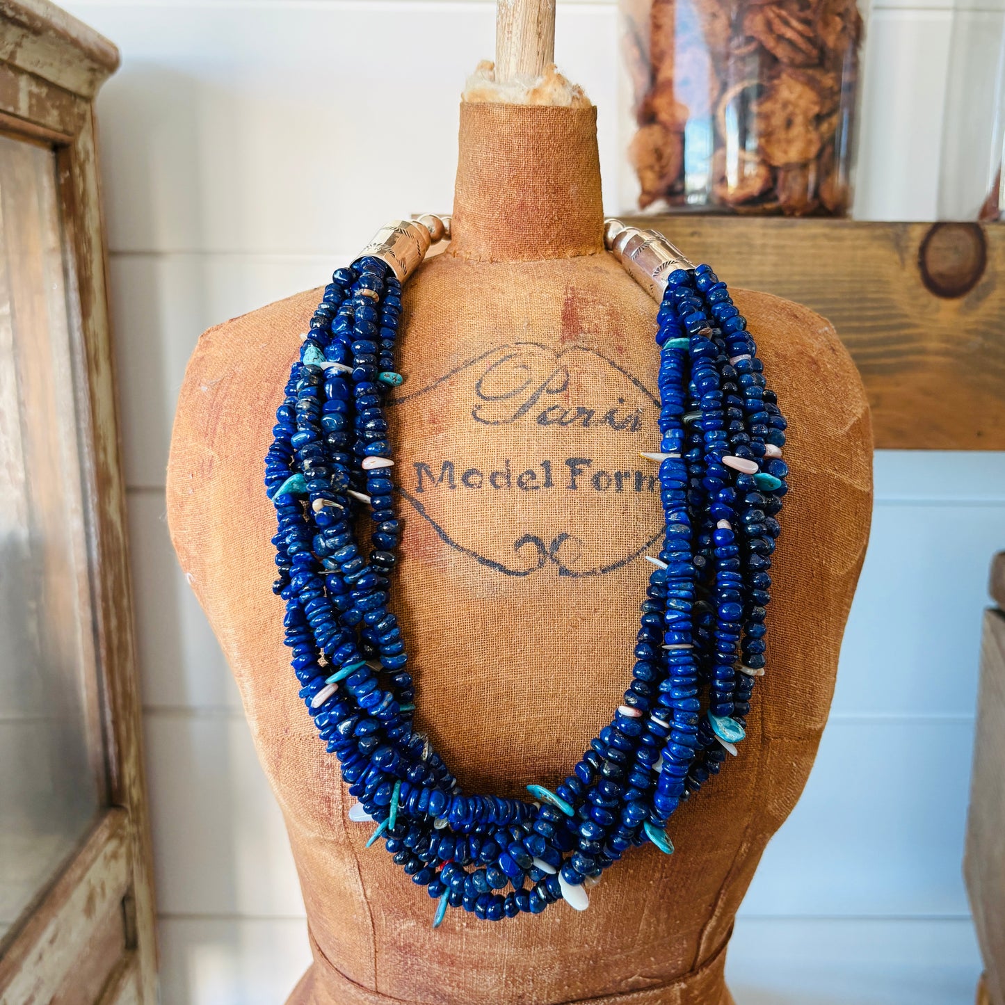 Santo Domingo Chris Nieto Sterling Silver & Lapis Multi Stone 7 Strand Necklace