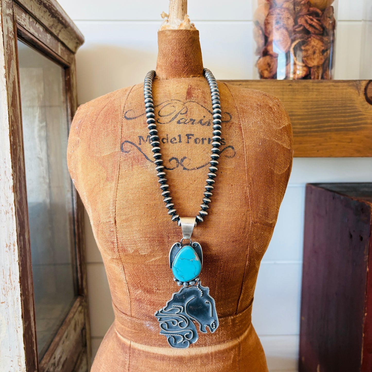 Navajo Miranda Willie Sterling Silver & Kingman Turquoise Horse Head Pendant