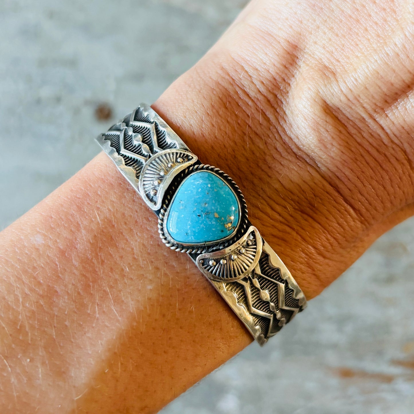 Navajo Sunshine Reeves Sterling Silver & Persian Turquoise Stacker Cuff