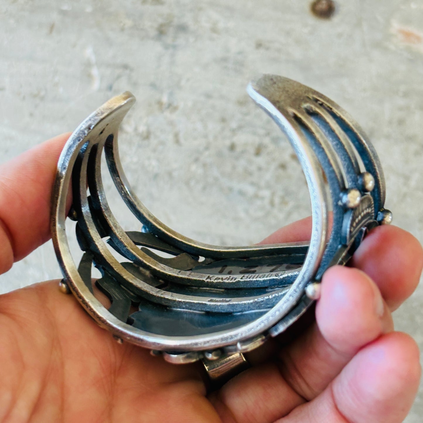 Navajo Kevin Billah Sterling Silver & Kingman Turquoise Statement Cuff