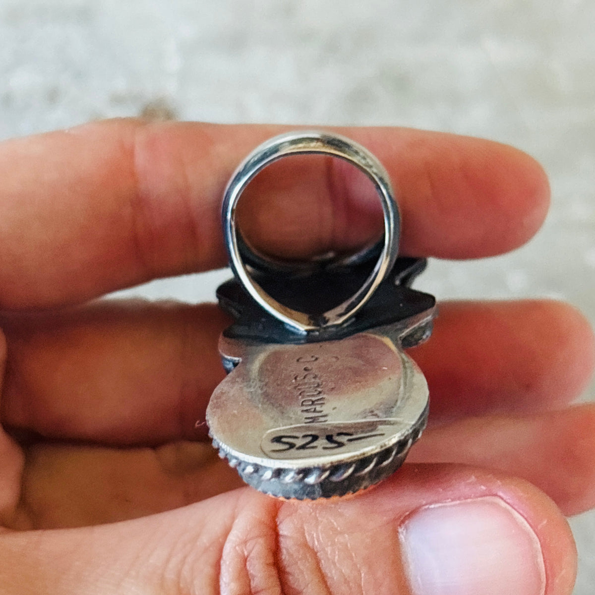Navajo Marcus Chavez Sterling Silver & Orange Spiny Bee Ring