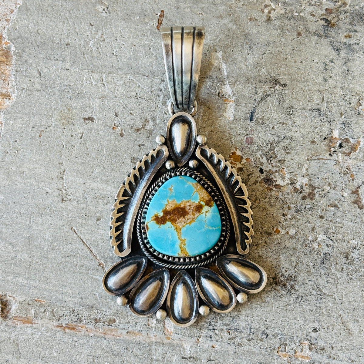 Navajo Mark Yazzie Sterling Silver & Royston Turquoise Pendant