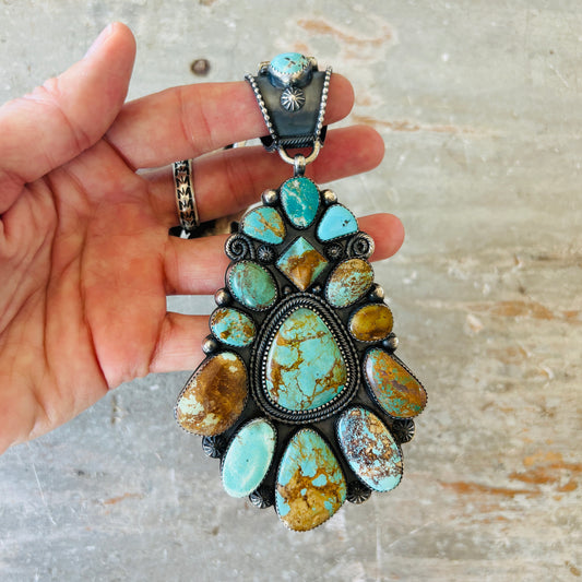 Navajo Braxton Parkett Sterling Silver & Royston Turquoise Cluster Pendant