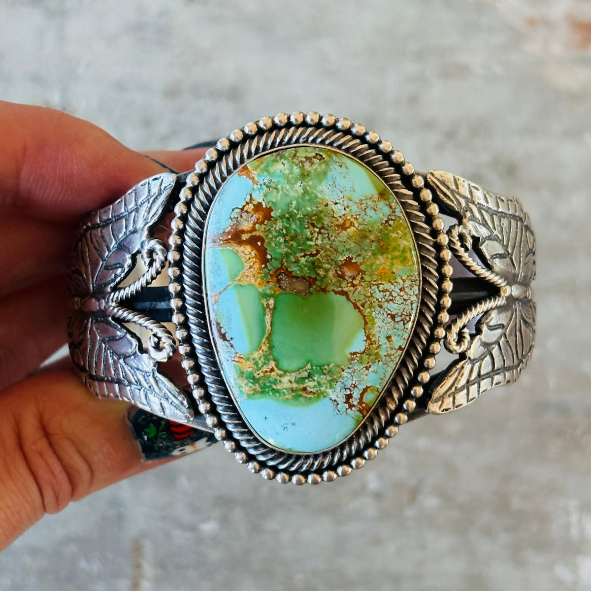 Navajo Hemerson Brown Sterling Silver & Royston Tufa Cast Butterflies Statement Cuff