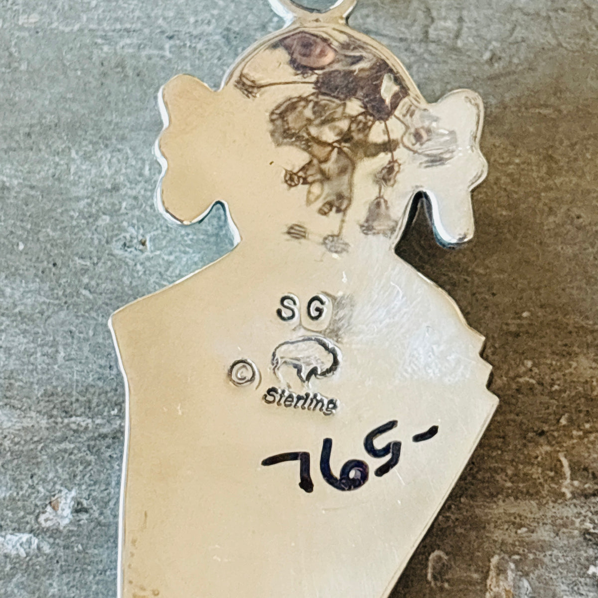 Navajo Sam Gray Sterling Silver & Kingman Turquoise Maiden Overlay Pendant