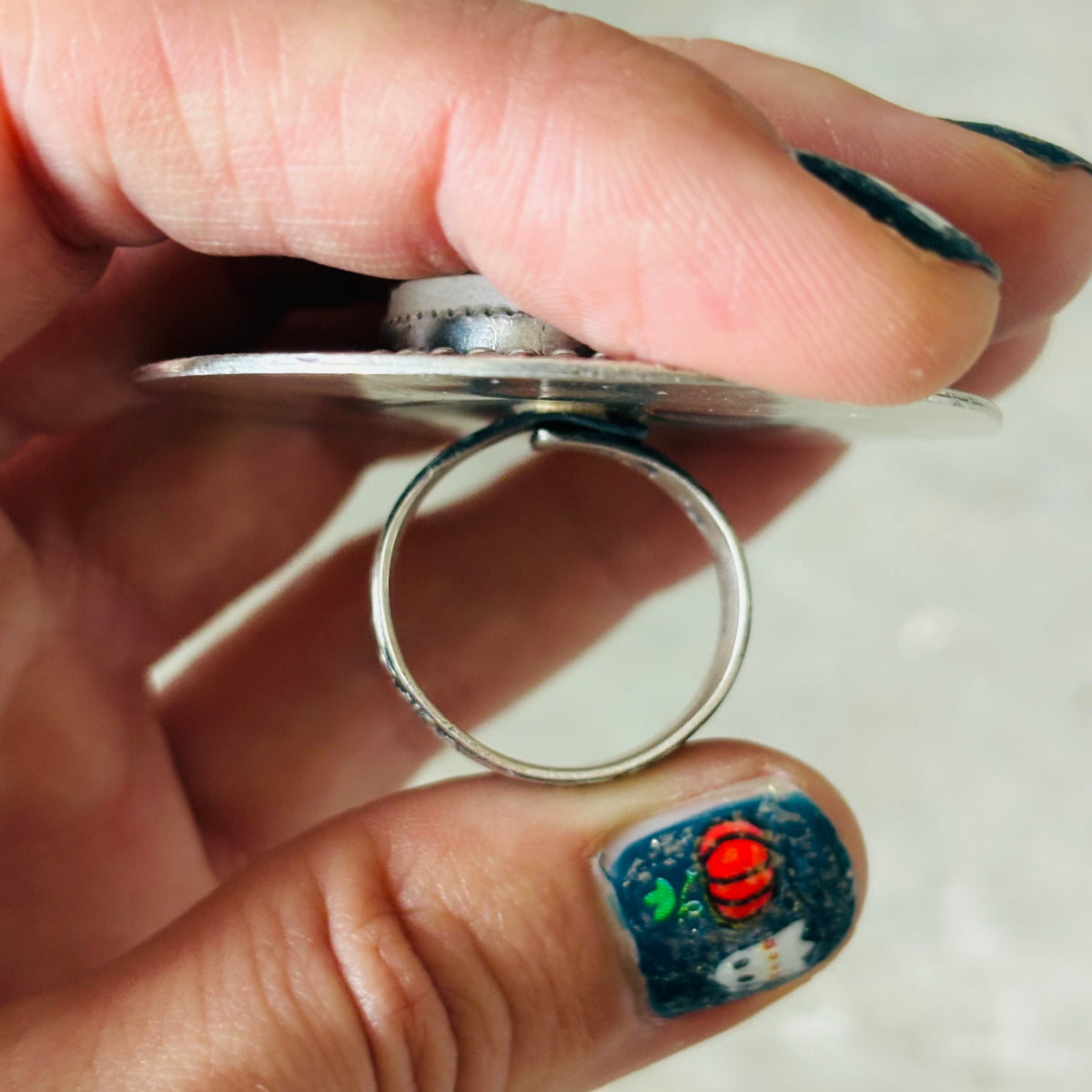 Navajo Kindale Billah Sterling Silver & Ceramic Ghost Ring