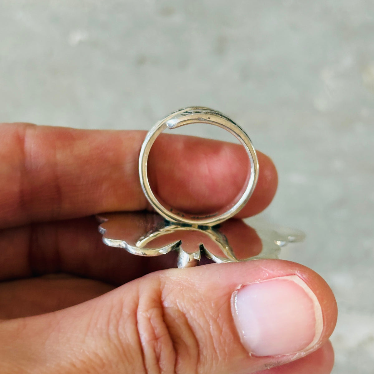 Navajo Lee Charley Sterling Silver - Red Coral & Sonoran Turquoise Butterfly Ring