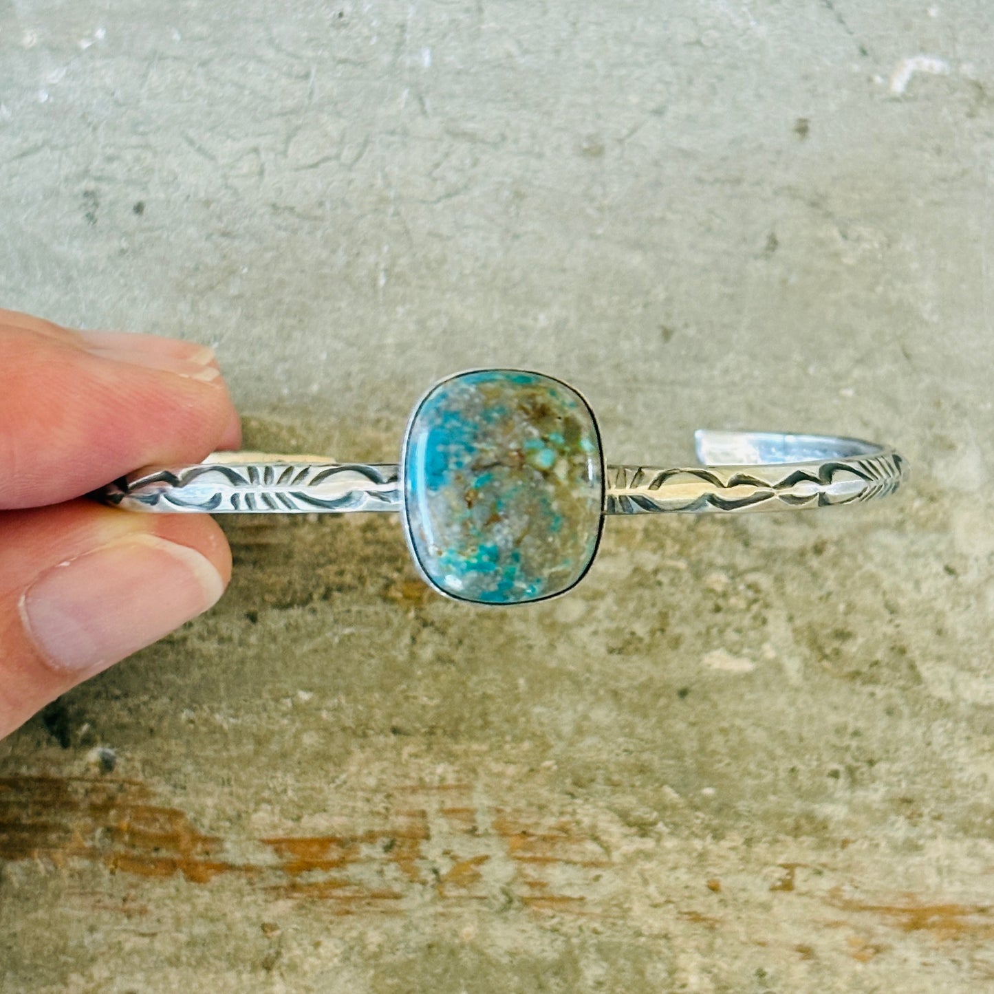 Navajo Delaine & Dwayne Nez Sterling Silver & Sierra Nevada Turquoise Stacker Cuff