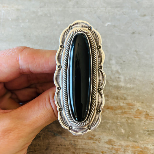 Navajo Julian Chavez Sterling Silver & Black Onyx Ring