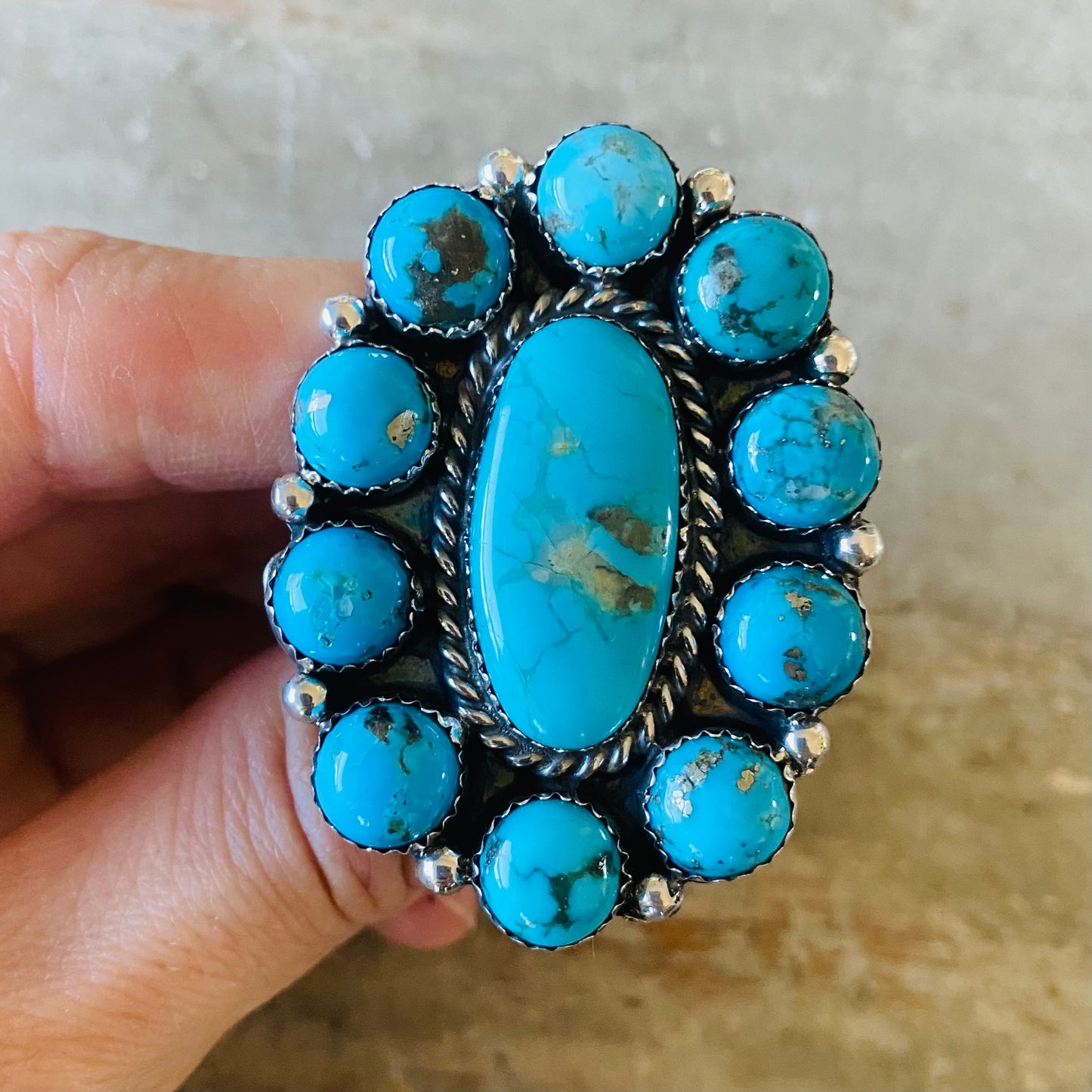 Navajo Lorenzo Jerilyn Chee Sterling Silver & Kingman Cluster Ring