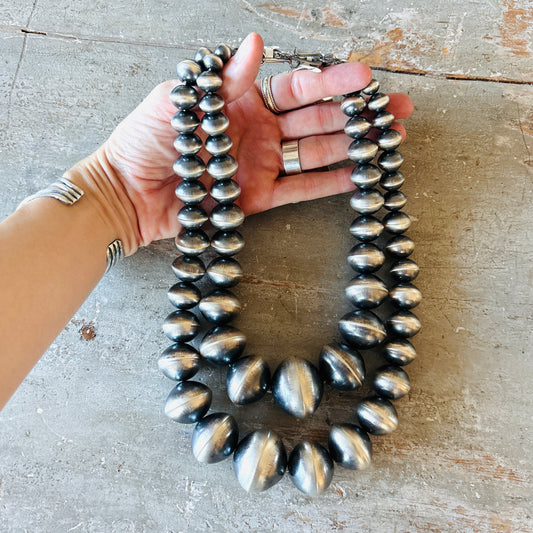 Navajo Tonisha Haley Sterling Silver XL Graduated Handmade Pearls Necklace