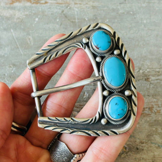 Navajo Bobby Johnson Sterling Silver & Egyptian Turquoise Belt Buckle