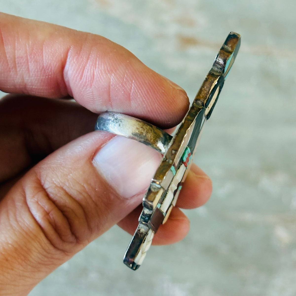Vintage Zuni Madeline Beyukai Sterling Silver Multi Stone Maiden Ring