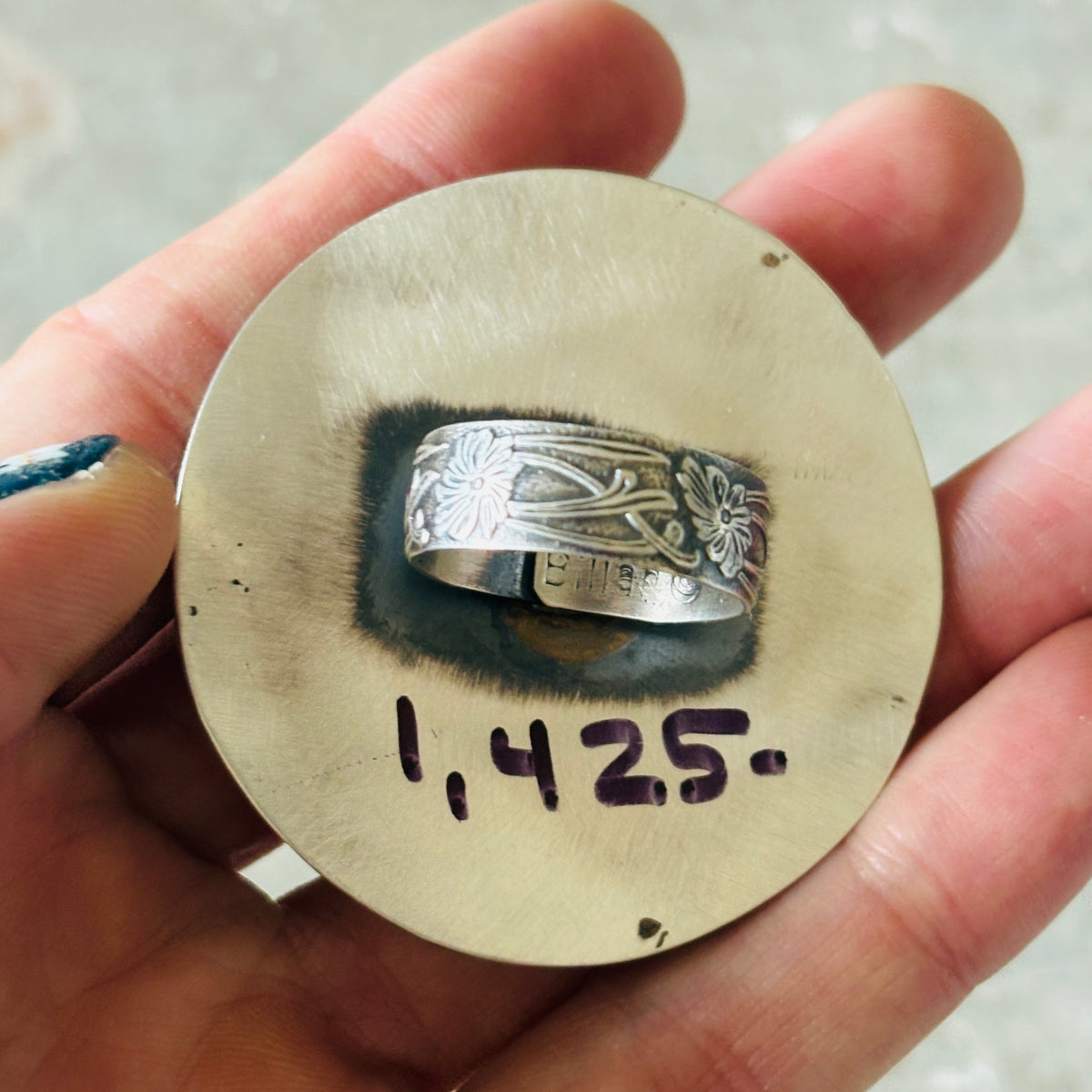 Navajo Kindale Billah Sterling Silver & Ceramic Ghost Ring