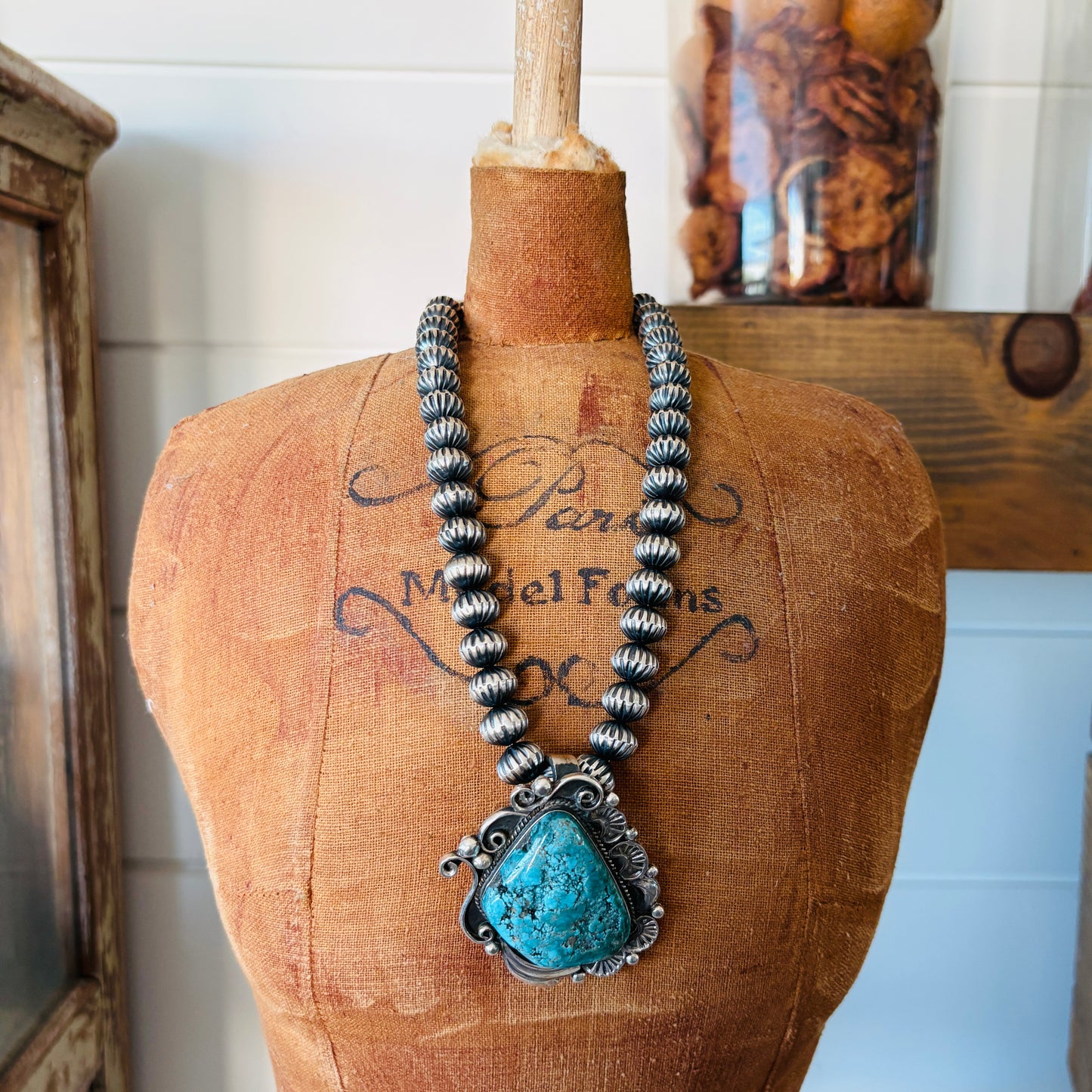 Navajo Marcus Chavez Sterling Silver and Kingman Pendant