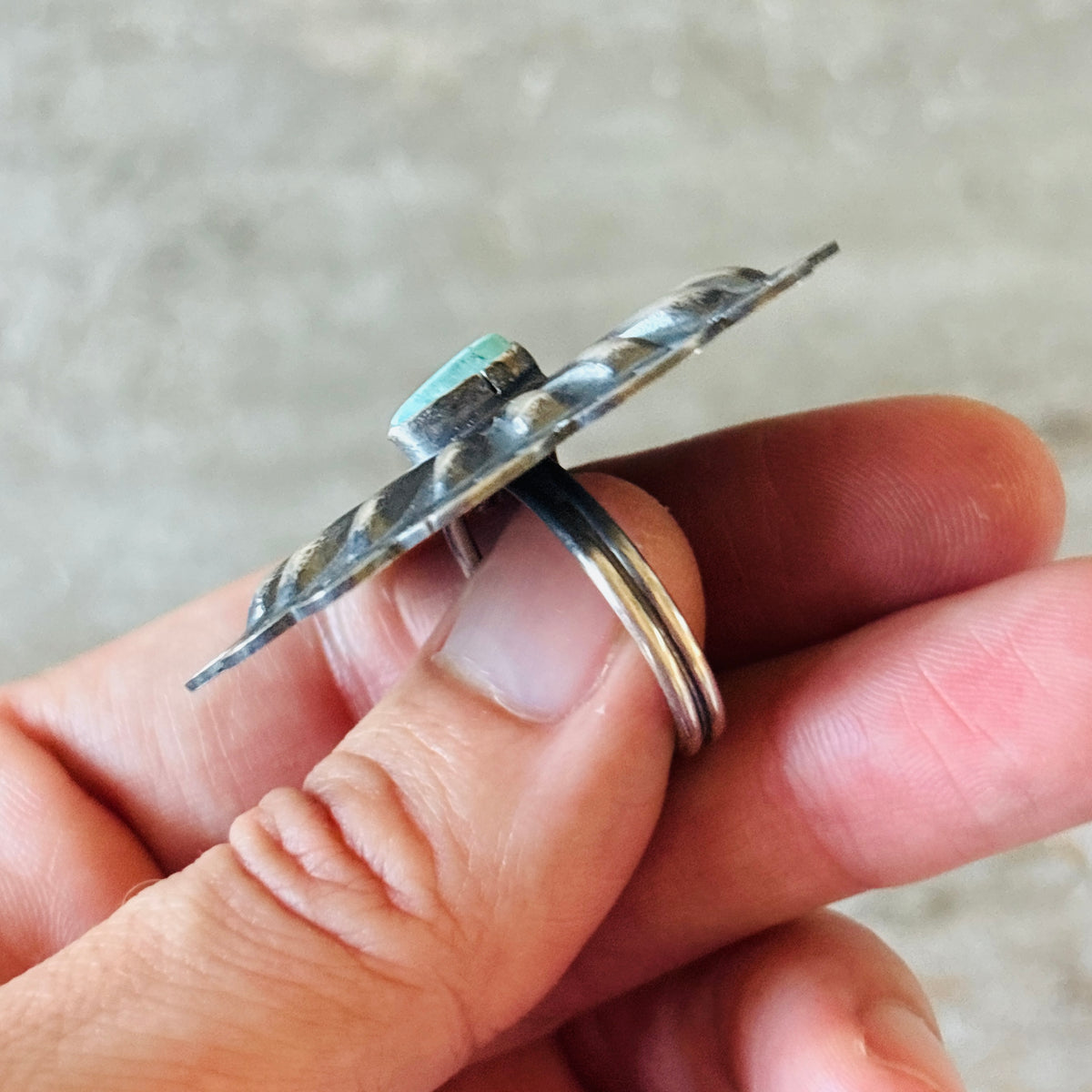 Navajo Arnold Goodluck Sterling Silver & Turquoise Concho Ring