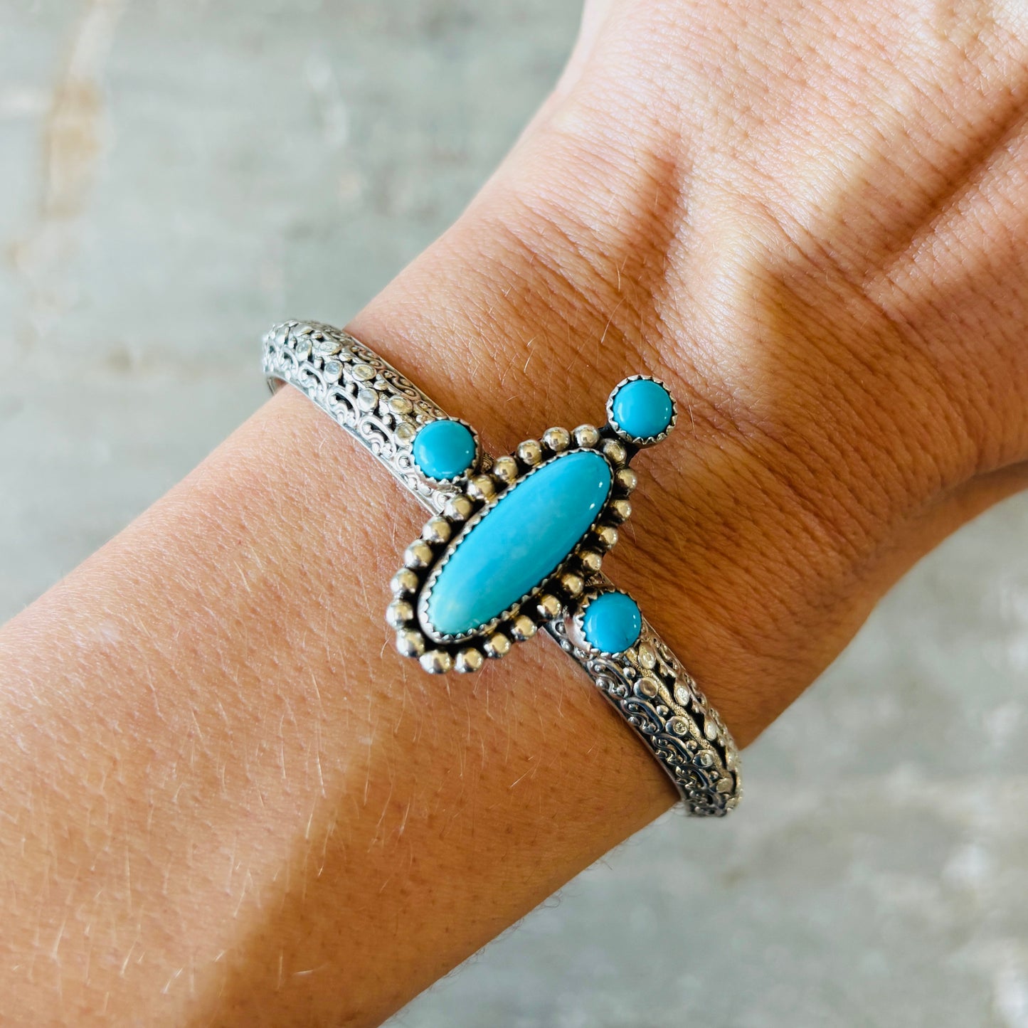 Navajo Hemerson Brown Sterling Silver & Sleeping Beauty Turquoise Stacker Cuff