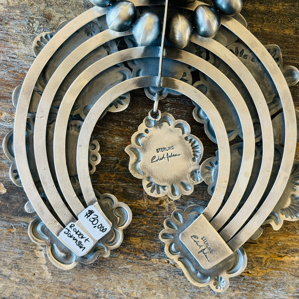 Navajo Robert Johnson Sterling Silver & High Grade Kingman Squash Blossom Necklace Set