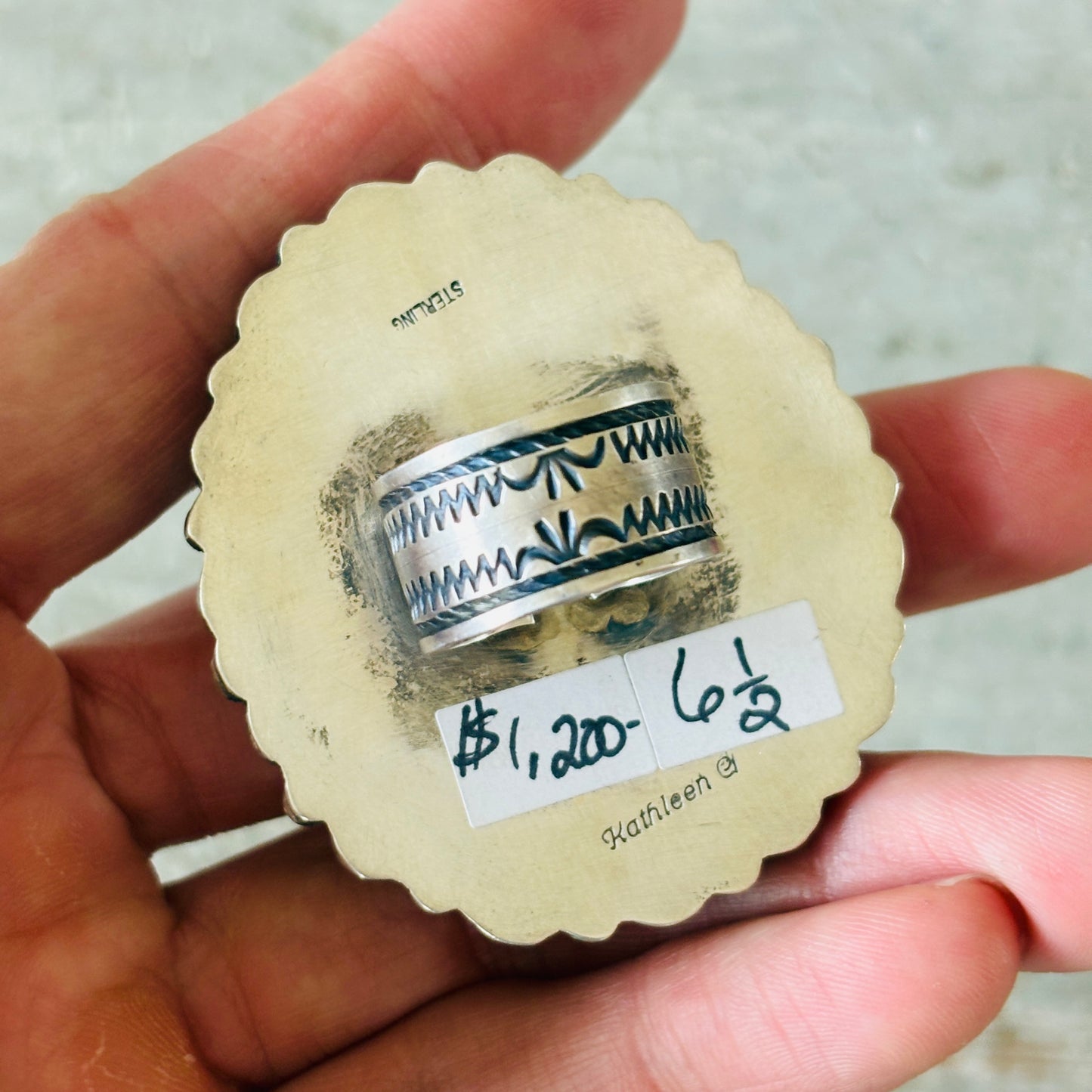 Navajo Kathleen Chavez Sterling Silver - Sonoran & Kingman Cluster Ring