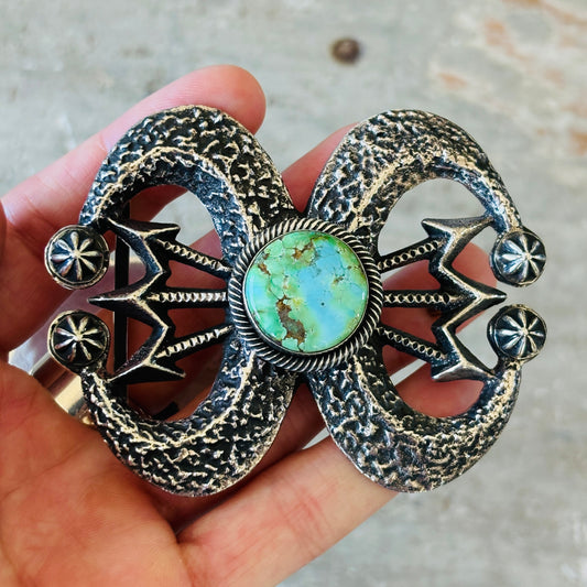 Navajo Hemerson Brown Sterling Silver & Sonoran Turquoise Belt Buckle