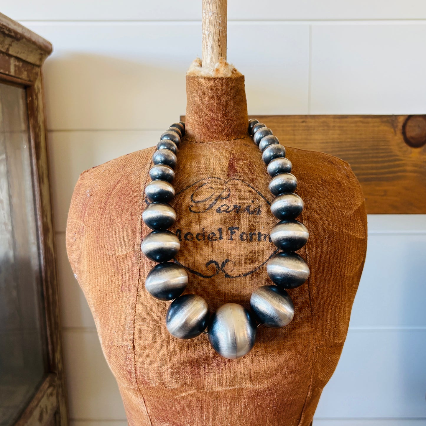 Navajo Tonisha Haley Sterling Silver Graduated Handmade XL Round Handmade Pearls Necklace