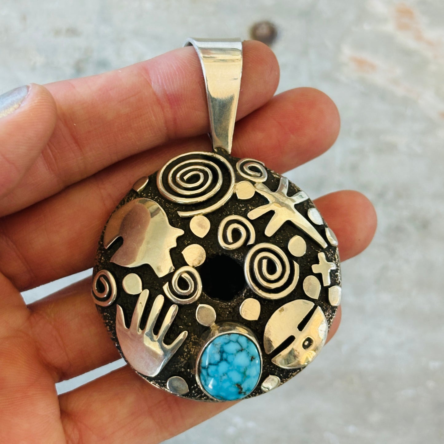 Navajo Alex Sanchez Sterling Silver & Web Kingman Seed Pot Pendant