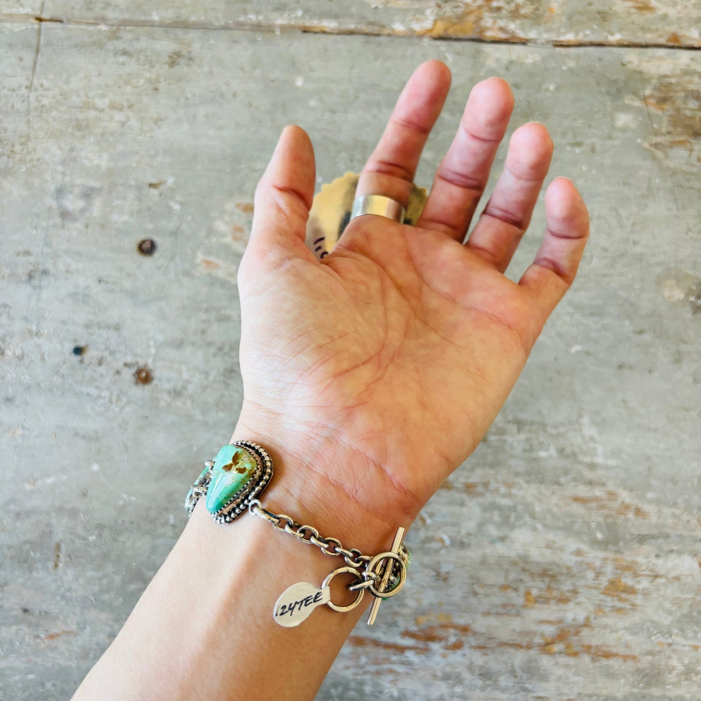 Navajo La Rose Ganadonegro Sterling Silver & Sonoran Turquoise Link Bracelet