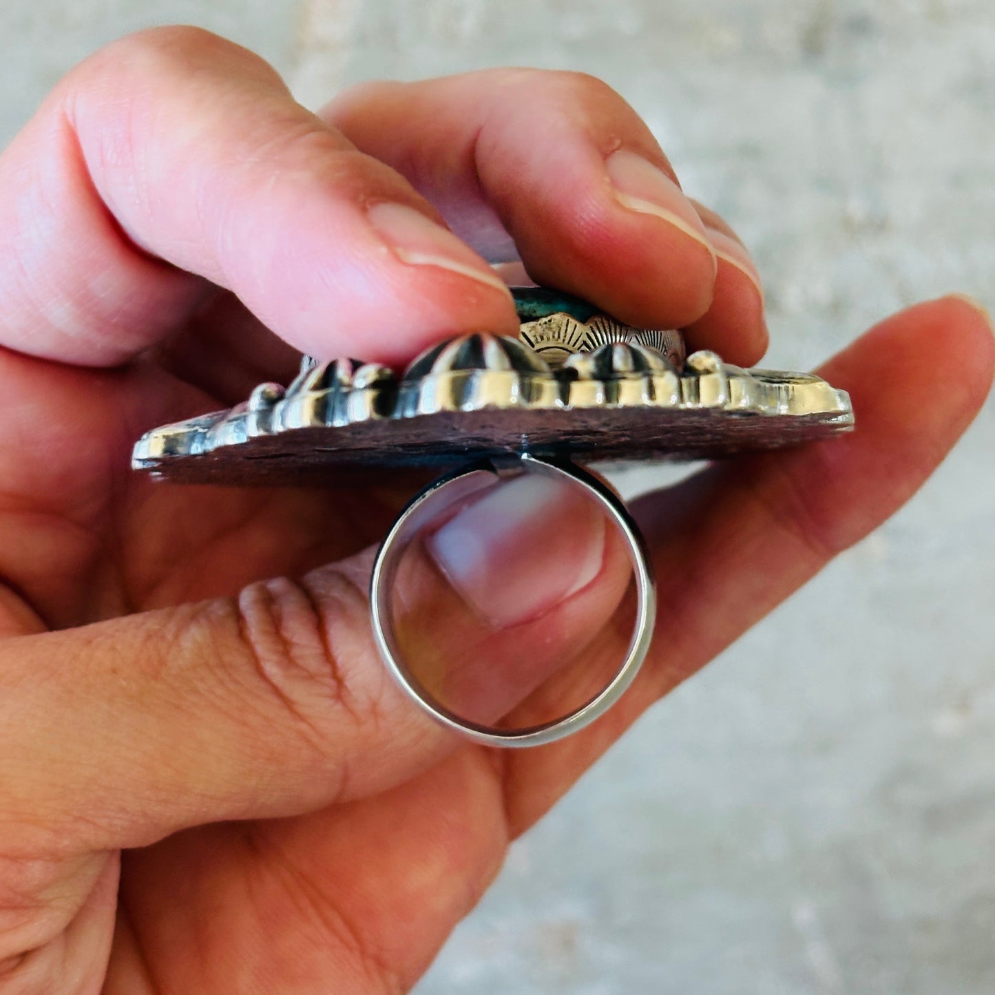 Navajo Glenn Livingston Sterling Silver & Desert Rose Turquoise Statement Ring