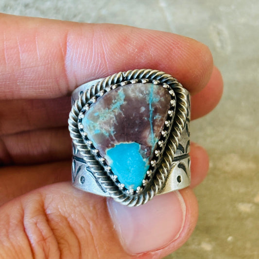 Navajo Chris Etsitty Sterling Silver & Bisbee Turquoise Ring