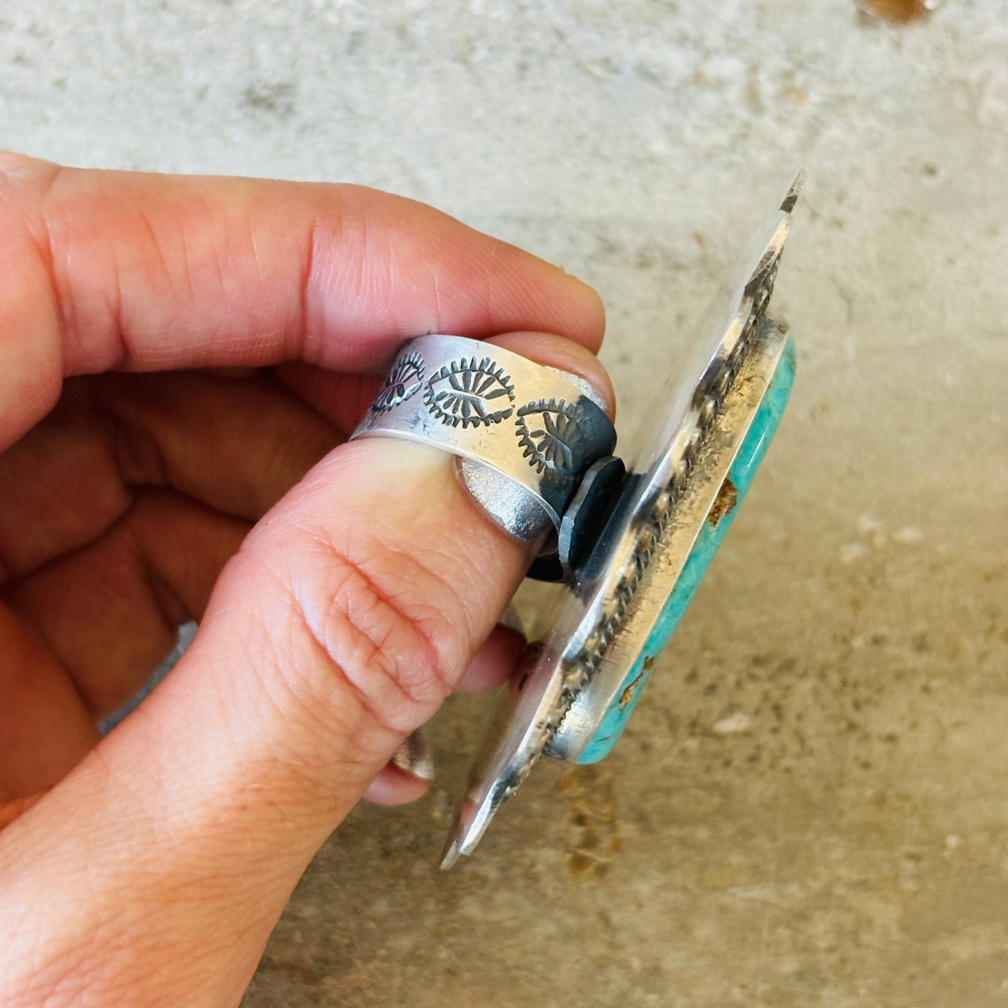 Navajo Leon Martinez Sterling Silver & Royston Turquoise Statement Ring